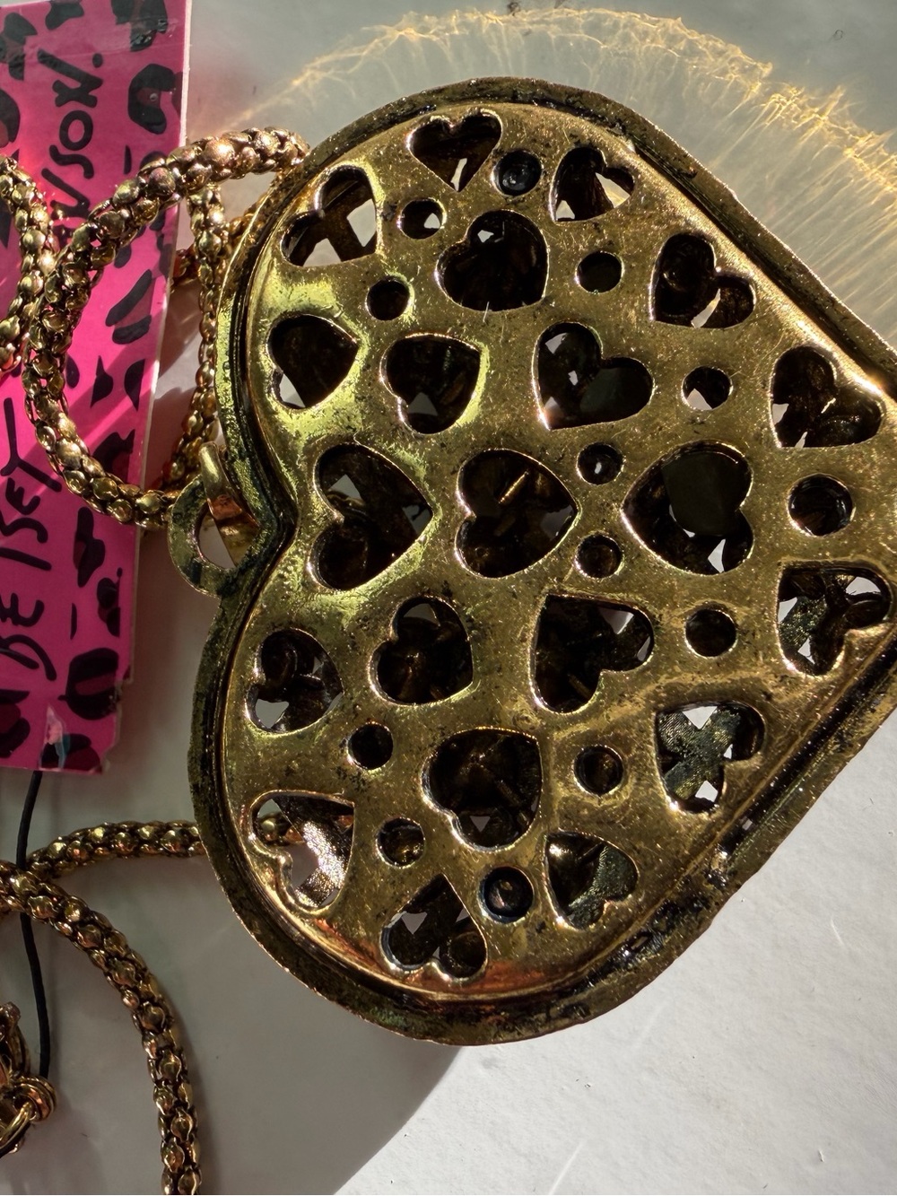 Betsey Johnson Gold Multicolor Crystal Heart Locket Necklace 30” - Picture 6 of 11